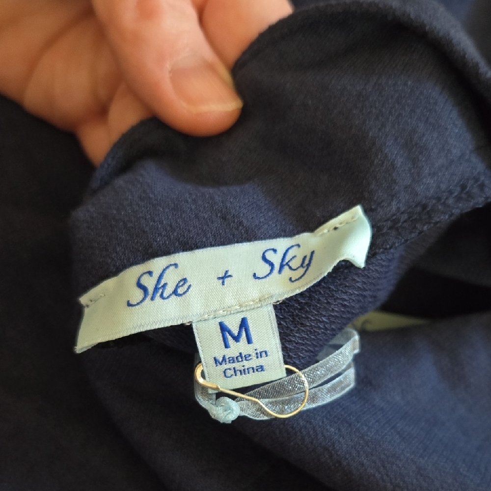 She and Sky Navy Short Sleeve Top with Crisscross Back - Picture 2 of 6